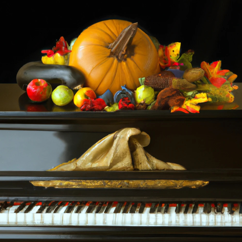 Painting of a Thanksgiving Cornucopia on a Black Piano