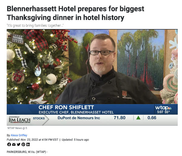 Blennerhassett Hotel Prepares for Thanksgiving Dinner with clip of Chef Ron Shiflett