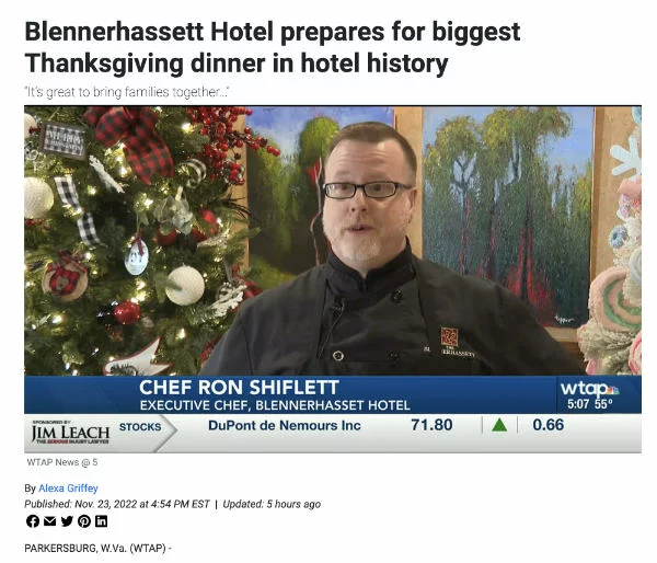 Blennerhassett Hotel and Spa Prepares for the biggest Thanksgiving Dinner in Hotel History