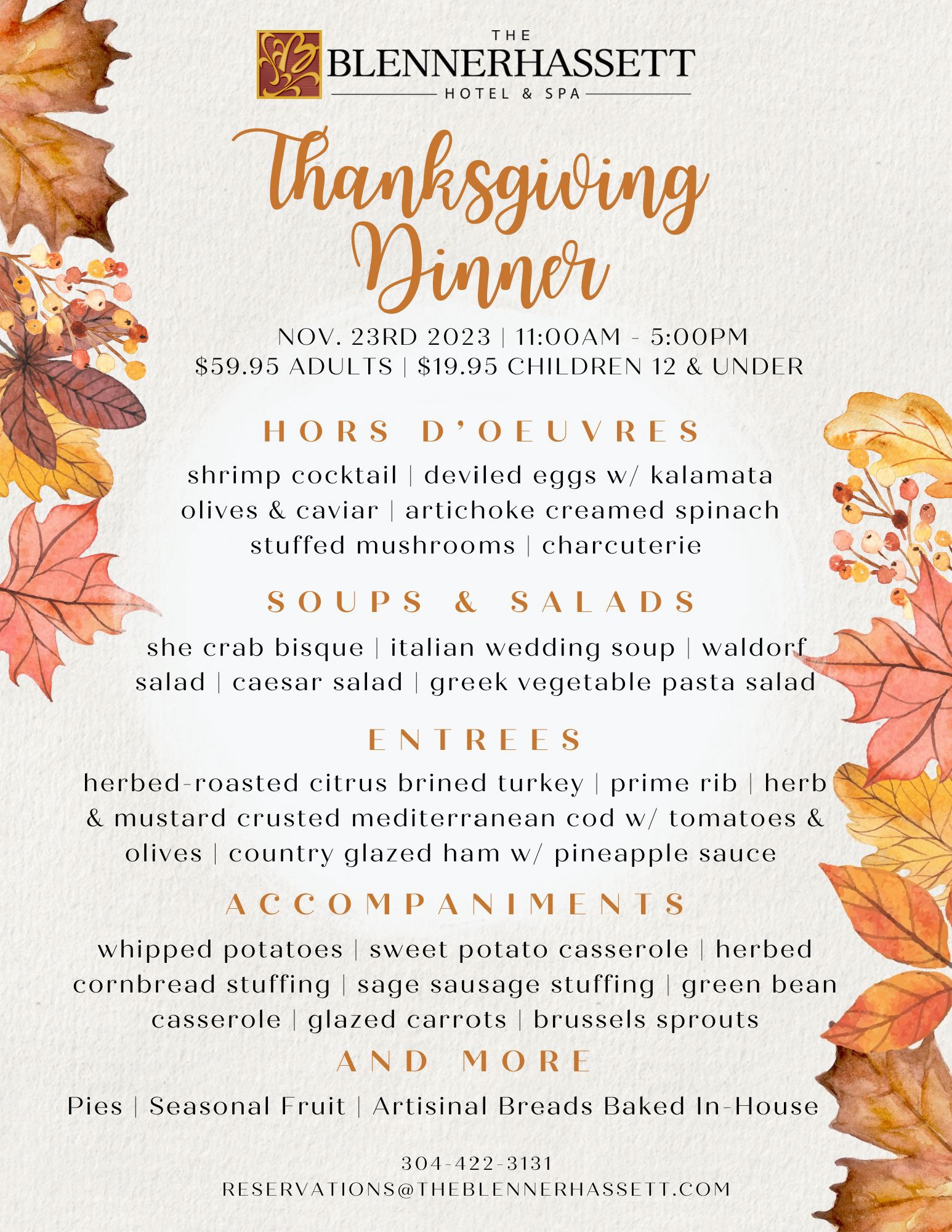 Thanksgiving Dinner - The Blennerhassett Hotel & Spa